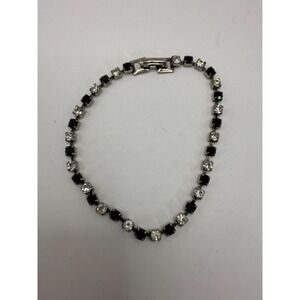 Silver Tone Black and Clear Rhinestone Bracelet – Glam Statement Costume Jewelry